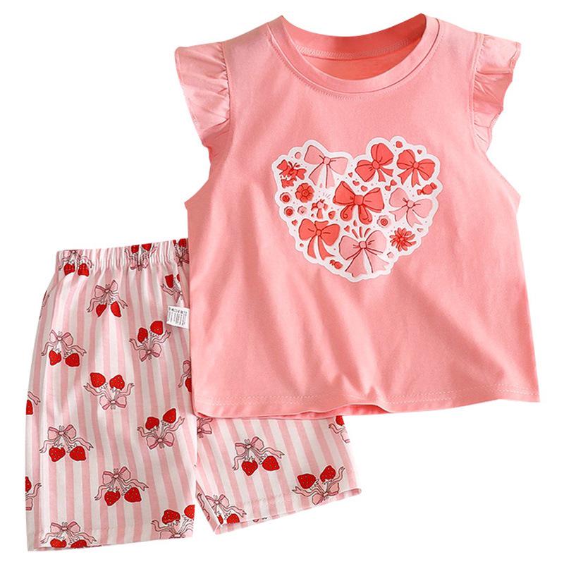 Girls' Summer Flutter Sleeve Top & Shorts Set - Korean Style Two-Piece Children's Outfit