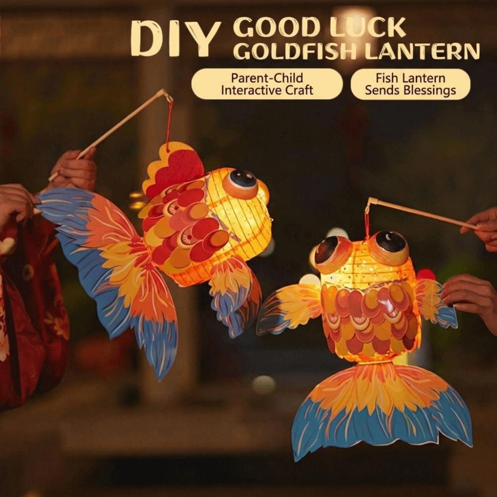 Cartoon Koi Chinese New Year Lantern Kit with Light Dancing Dragon New Year Lantern Photo Props Handheld Lucky Charm Light