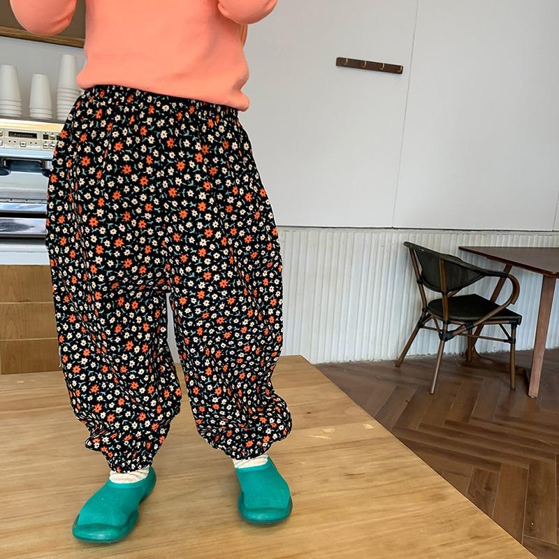 Çocuk Kız Çiçek Baskı Pantolon Gevşek Yumuşak Pantolon Bebek Harem Pantolon