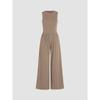 European and American Spring and Autumn Solid Vest High Waist Slim Fit Jumpsuit Round Neck Wide Leg Straight Trousers Women Clothes