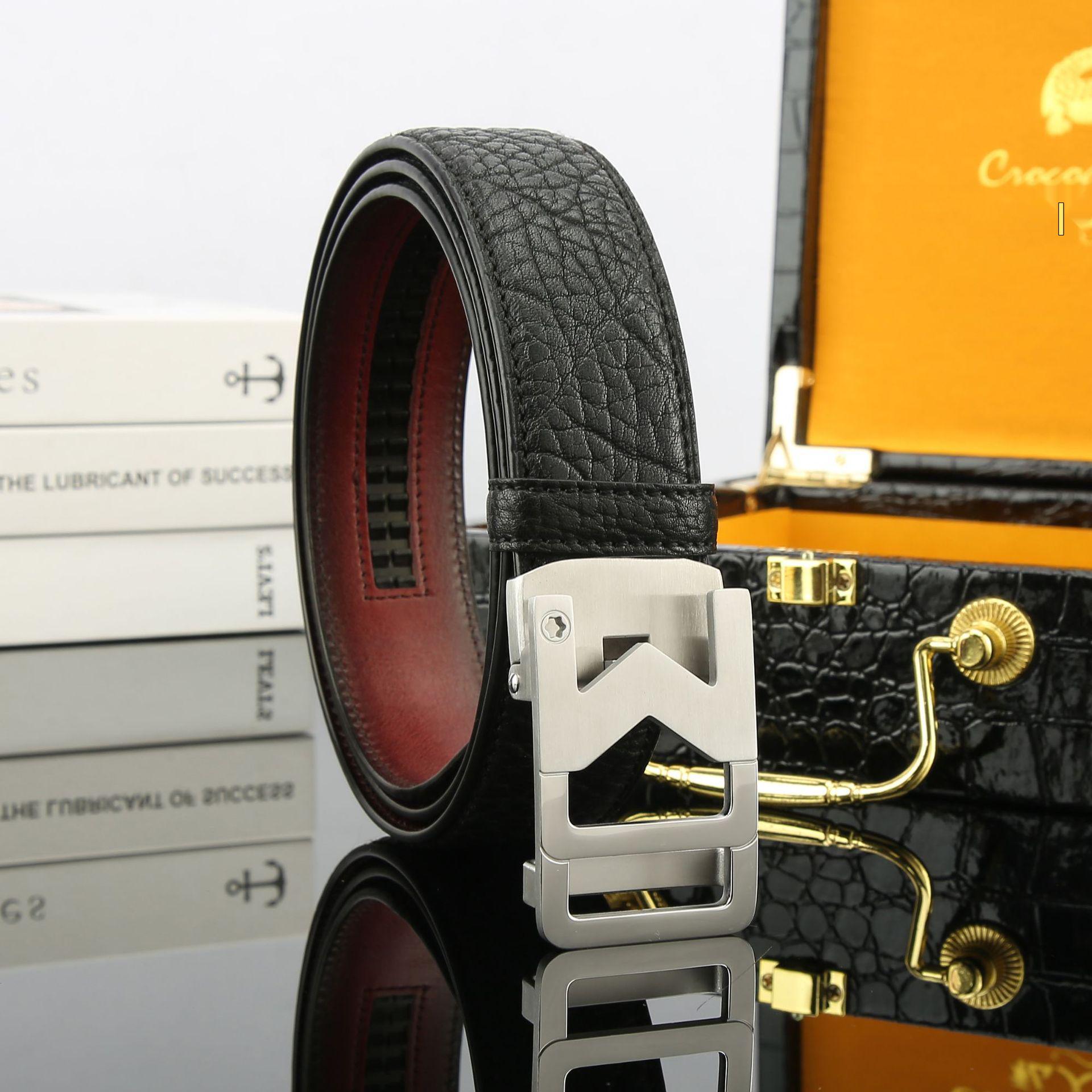 

Мужской ремень с автоматической пряжкой - Премиальная текстура дикой коровьей кожи, Кожа высшего слоя, Ширина 3,5 см, Элегантность в стиле бизнес-кэжуал 110cm