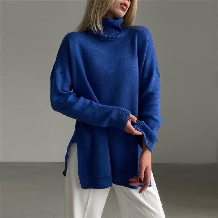 Women Casual Solid Color High Neck Knitted Sweater Long Sleeve Tops Autumn Winter