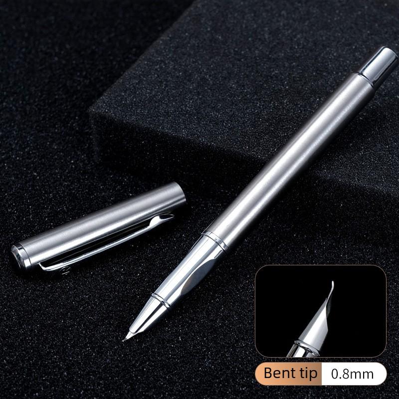BANMI Metal Fountain Pen Full Steel Art Bent Nib Calligraphy Practice Business Signature Pen School Office Supplies Staionery