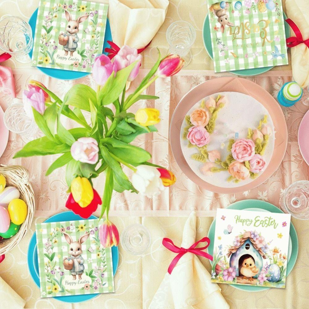 Colorful Easter Printed Napkins Handmade Printed Design Party Decoration Supplies 20 Pieces Easter Bunny Napkins Placemats Use