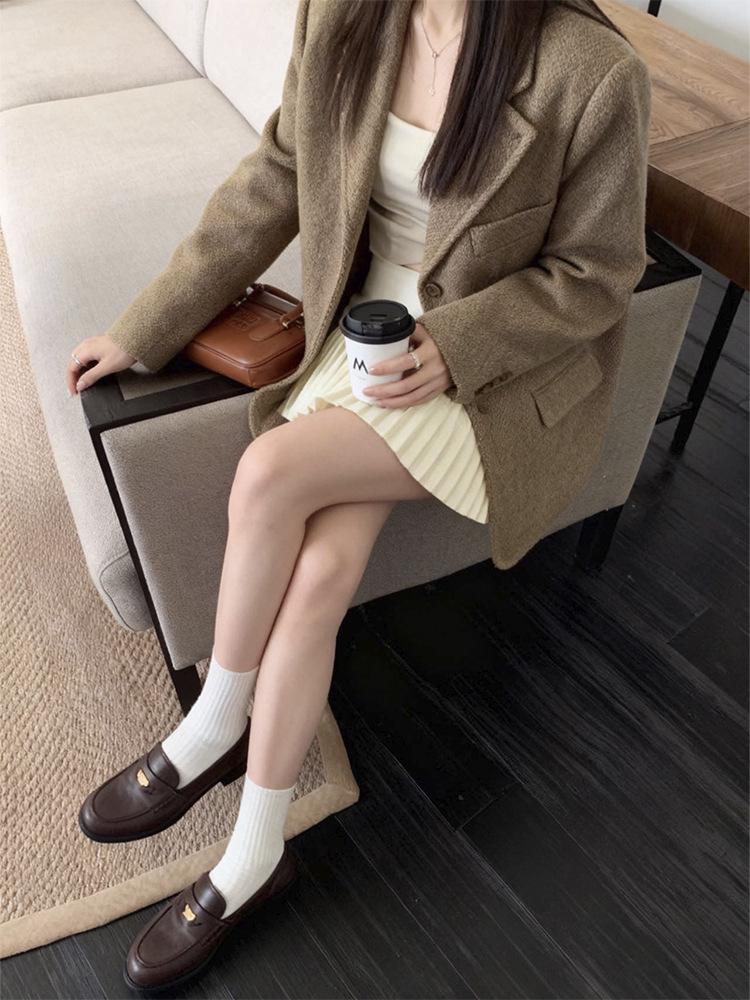 High-Waisted Woolen Pleated A-Line Mini Skirt - Women's Autumn/Winter 2025