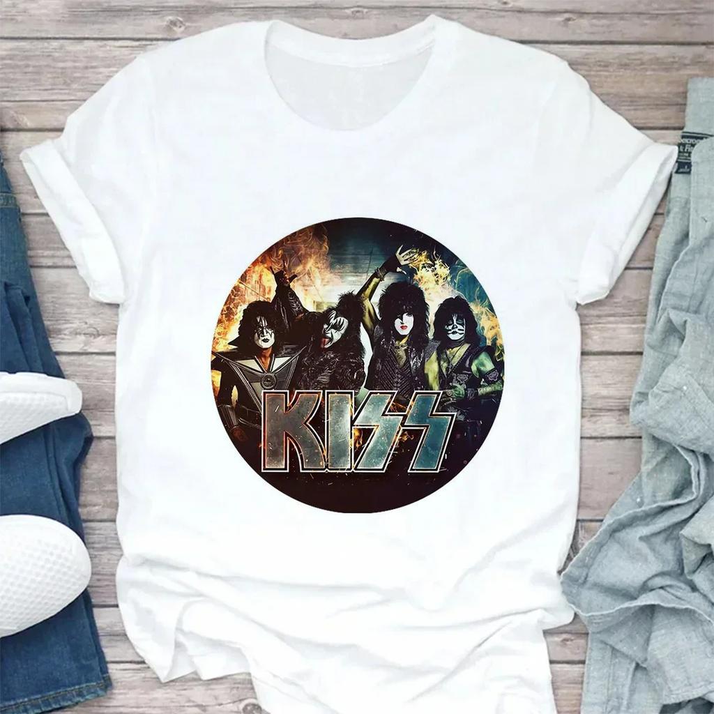 Sturmtruppler Fans Kuss Rockband Streetwear Weiß Mode Damen T-Shirts Harajuku Kleidung Kurzarm Sommer Damen Tops O-Ausschnitt