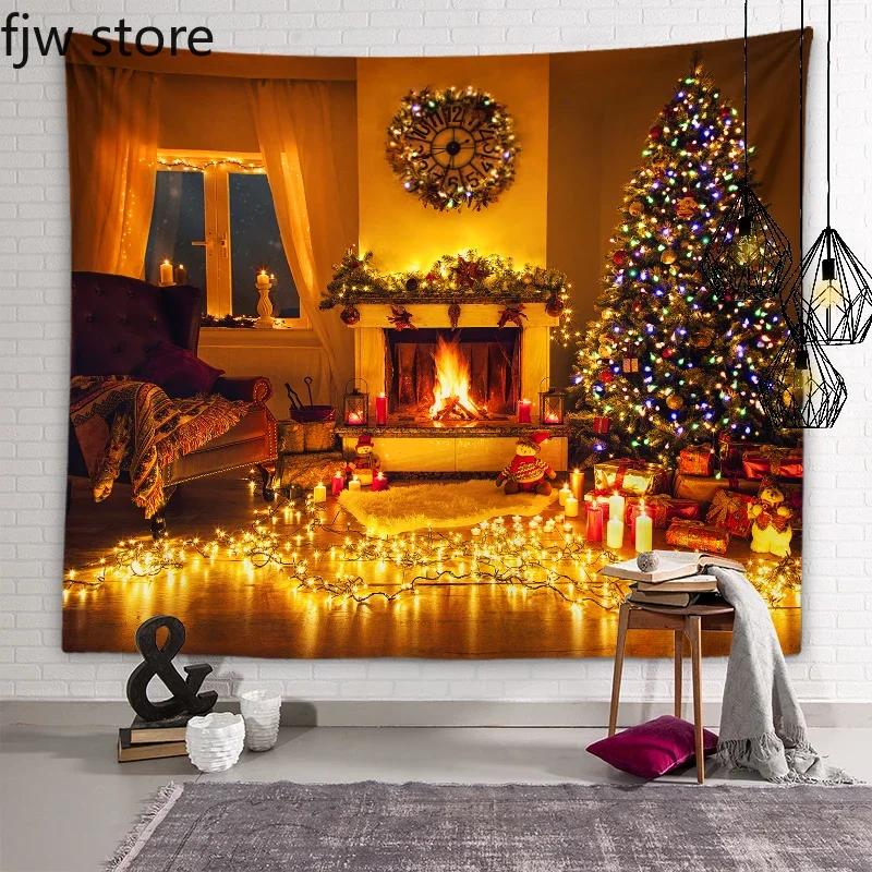 Рождественский Новый год Декор Гобелен Дерево Печь Свеча Настенная Живопись Комната — фото 15