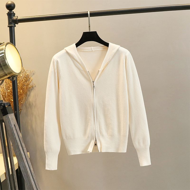 

Кардиган вязаный с капюшоном с V-образным вырезом на весну и осень, с двойной молнией, верхняя одежда для сочетания Apricot color XL