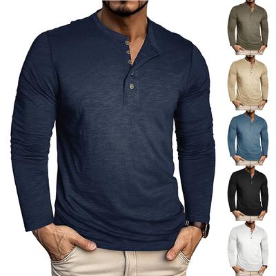 Men's Solid Color Button Lapel Long Sleeve Top Men's Casual Fashion Long Sleeve Top