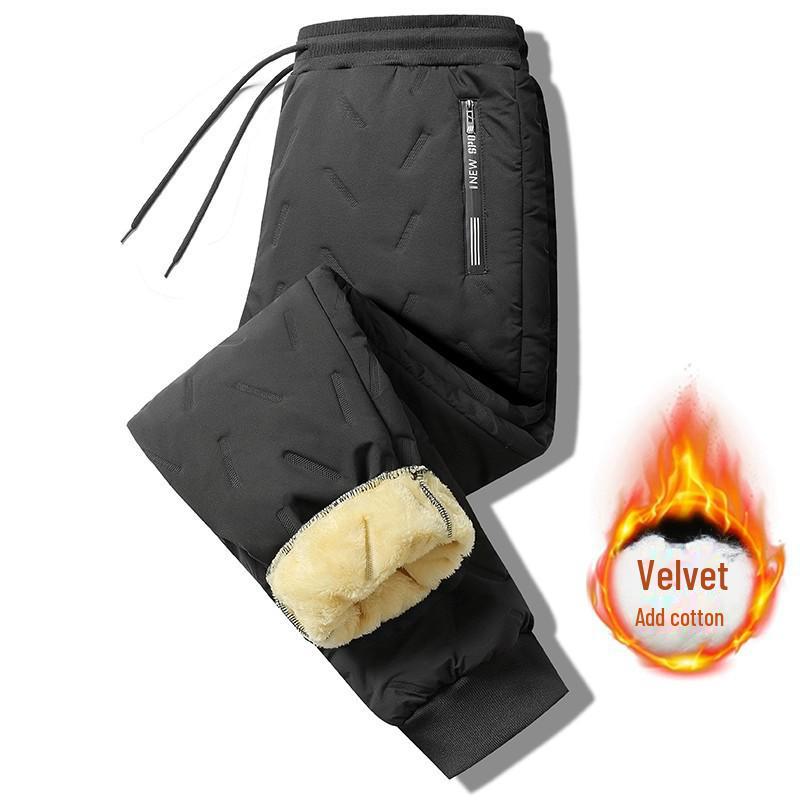 Men's Lambskin Thickened Velvet-Lined Warm Casual Pants: Large Size Cold-Proof Outerwear for Middle-Aged & Elderly.