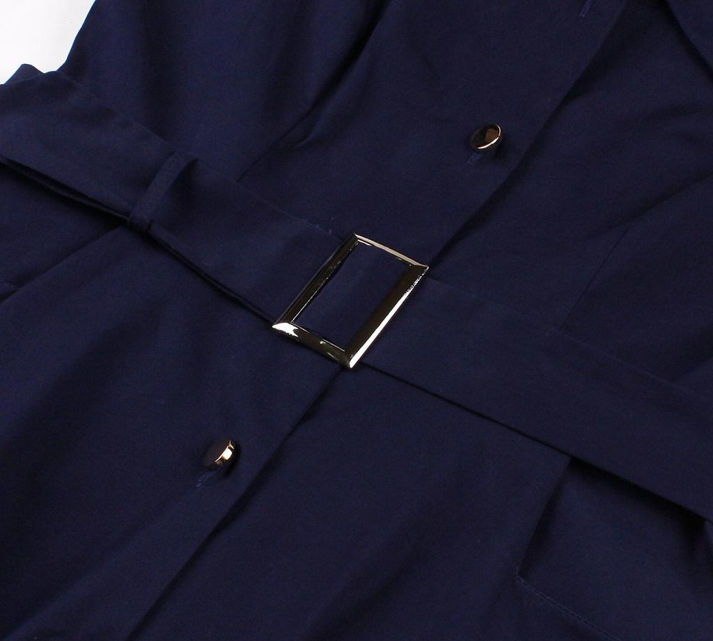 Europäisches & Amerikanisches Damen Retro Mid-Sleeve Umlegekragen Einfarbiges Kleid mit Taschen