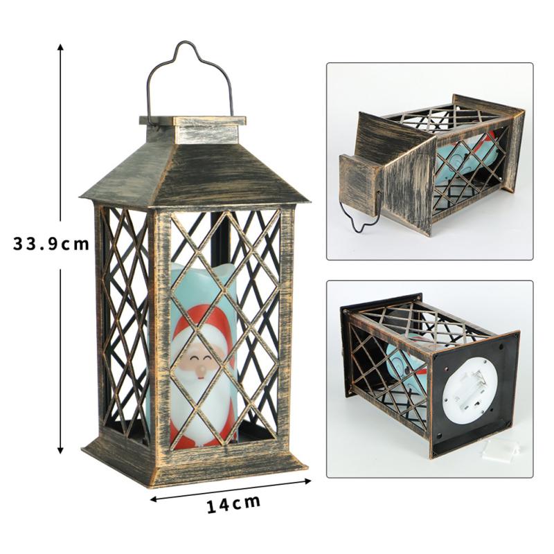20led Electronic Candle Light Santa-claus Pattern Retro Hollow Iron Art Lantern Battery Powered