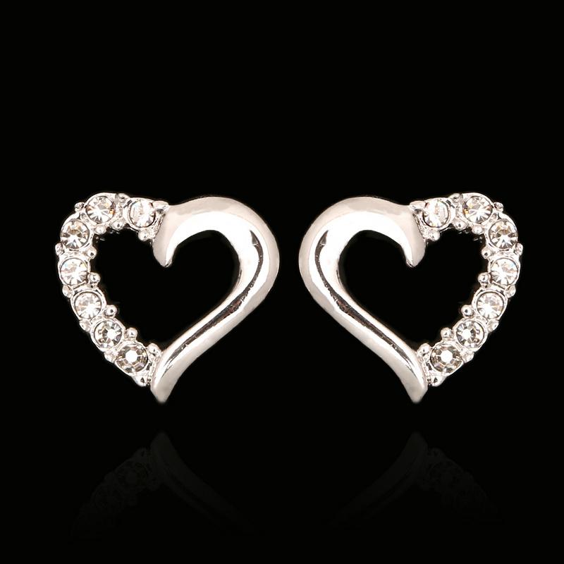 Cute Love Heart Crystal Stud Earrings CZ Rose Gold Plated Earings For Women Ear Jewelry Gift Trend DWE327