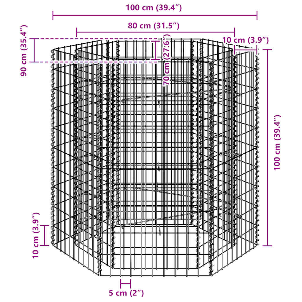 Vidaxl Maceta Elevada Gabionada, Hexagonal, 100 X 90 X 100 Cm