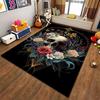 Floral Skull Print Decorative Carpet with Black Background, Gothic Style Suitable for Use As an Anti-slip for Living Room Bedroom Sofas