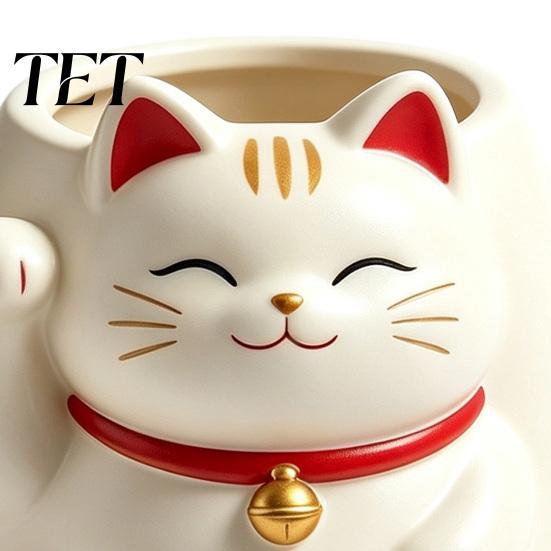 Fortune Cat Statue Planter Cute Planter, Resin Beckoning Kitty Flower Pot, Auspicious for Succulents Cartoon Plant Pot Succulents, Indoor Office Desk