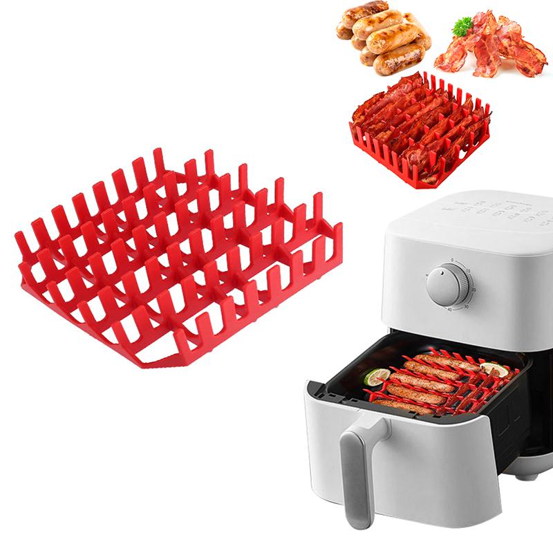 1 Stück Silikon-Heißluftfritteusen-Schale, Frittierkorb, Form, Korb, Topf, Wiederverwendbar, Hot Dog, Speck, Kuchenrost, Heimparty, Backzubehör
