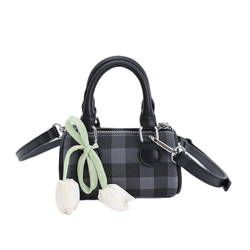 

Womens Pu Pillow Bag With Contrast Check Pattern For Casual Daily Use Black Small