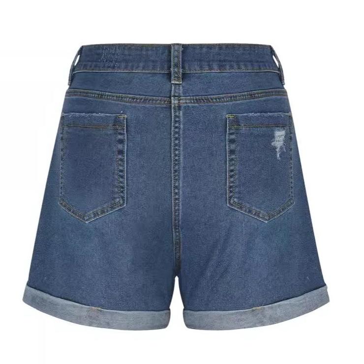 Women's Summer Straight Slim Fit Frayed Crimped Denim Shorts