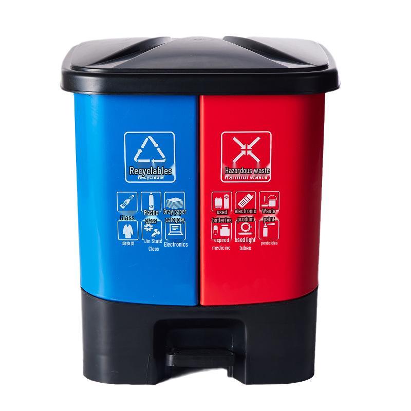 Twin-Compartment Thickened Trash Can with Lid - Large Capacity Pedal Bin for Kitchen & Outdoors