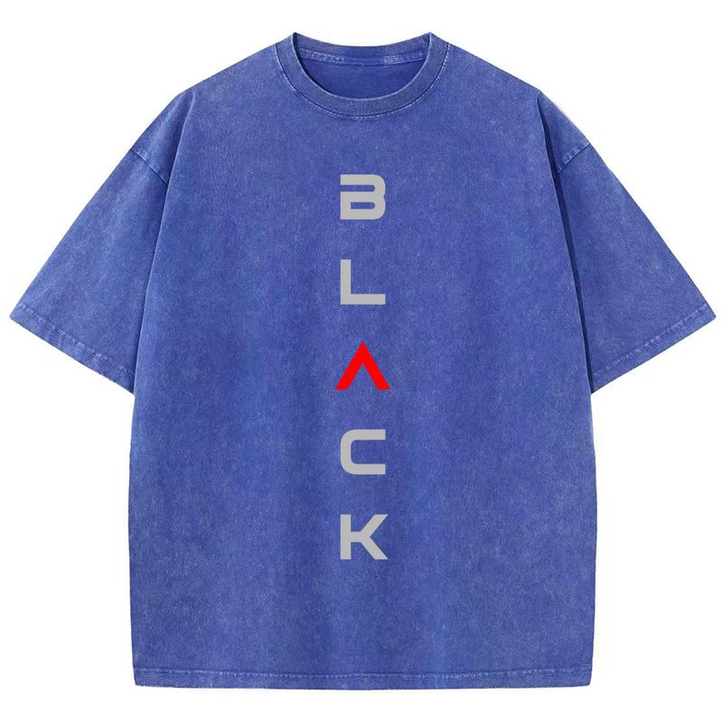 Fashion Women Washed T-Shirts Art Letters Black Prints Tee Shirts Cotton Distressed Oversize Crewneck Tees Street Clothes