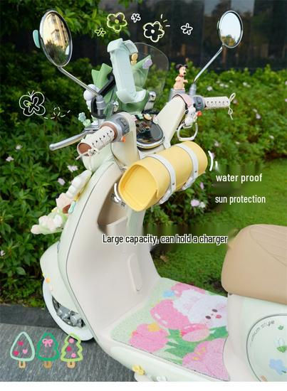 Yadea Q50 Electric Scooter Accessories: Dashboard Stickers, Phone Holder, Floor Mats, Hooks, Waterproof Charger Bag, Decals.