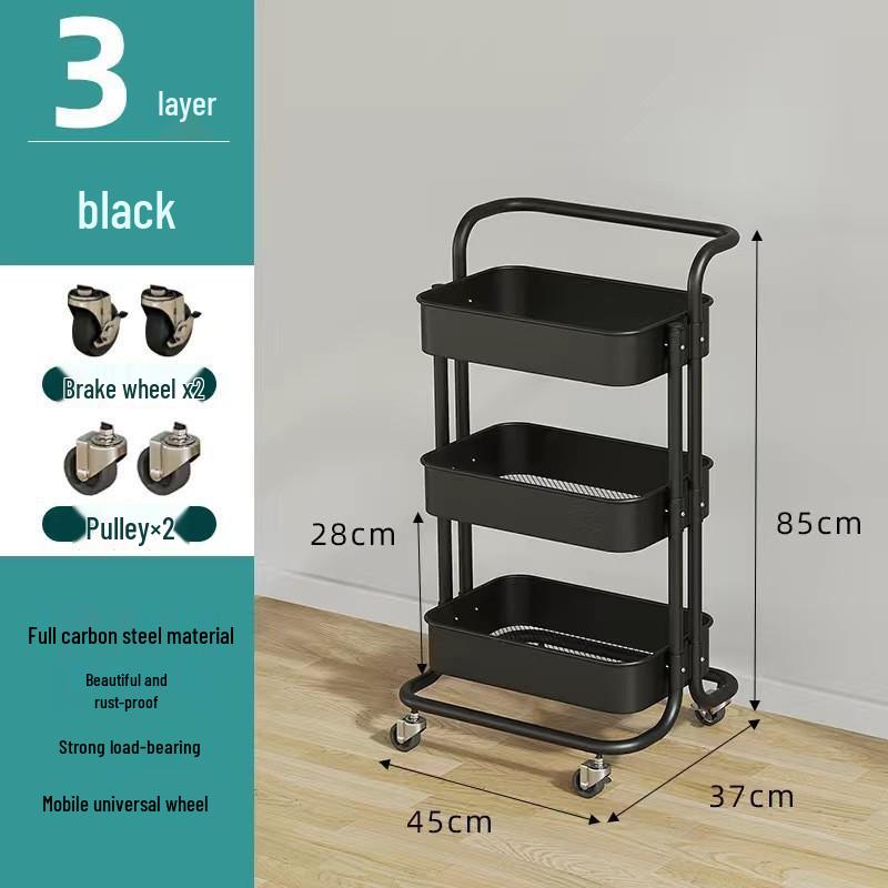 Kitchen Floor-Standing Multi-Layer Snack, Fruit & Vegetable Rotating Storage Trolley