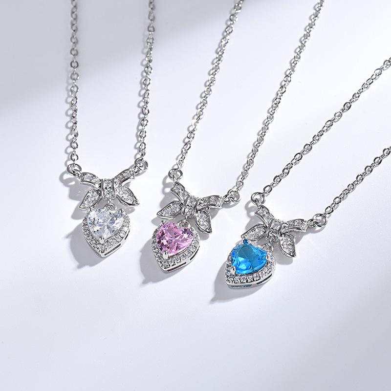 Korean Style Bowknot Heart Necklace: Diamond-Studded, Sweet, Versatile, High-End Women's Jewelry