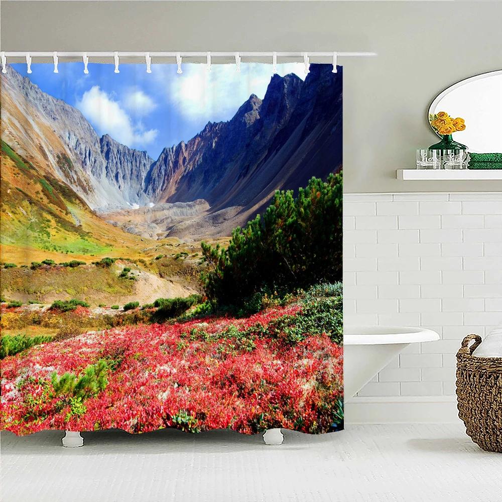 Dunika Chen Natural Forest Landscape Shower Curtain 3D Scenery Printed Waterproof Polyester Fabric Bath Curtain Home Bathroom Decor Screen