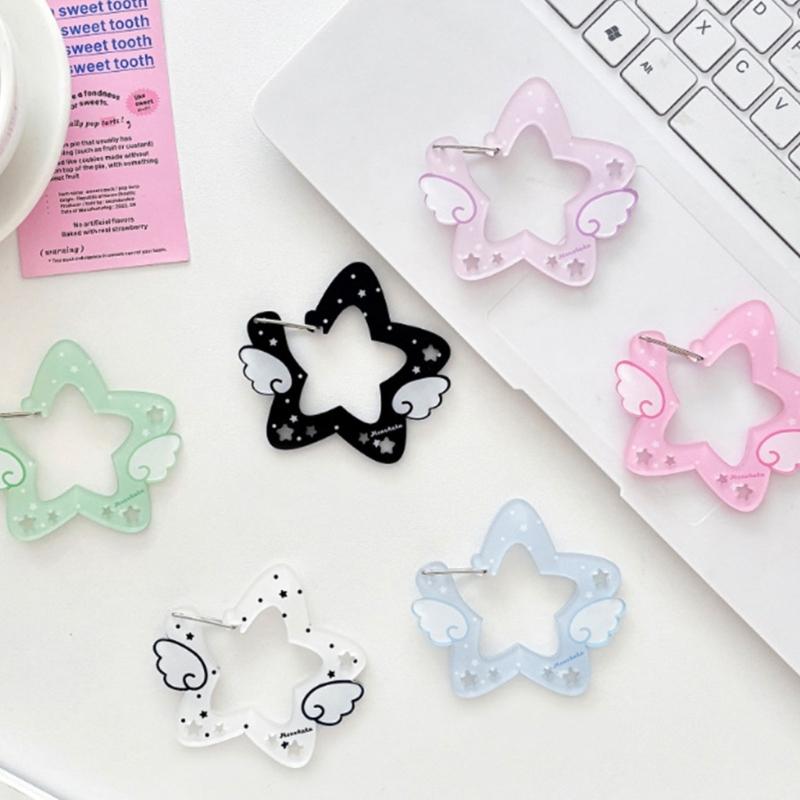 Acrylic Wing/Star Shape Carabiner Hook Clips Card Holder Keychain Portable Outdoor Keyring Hook Backpack Pendant Gifts