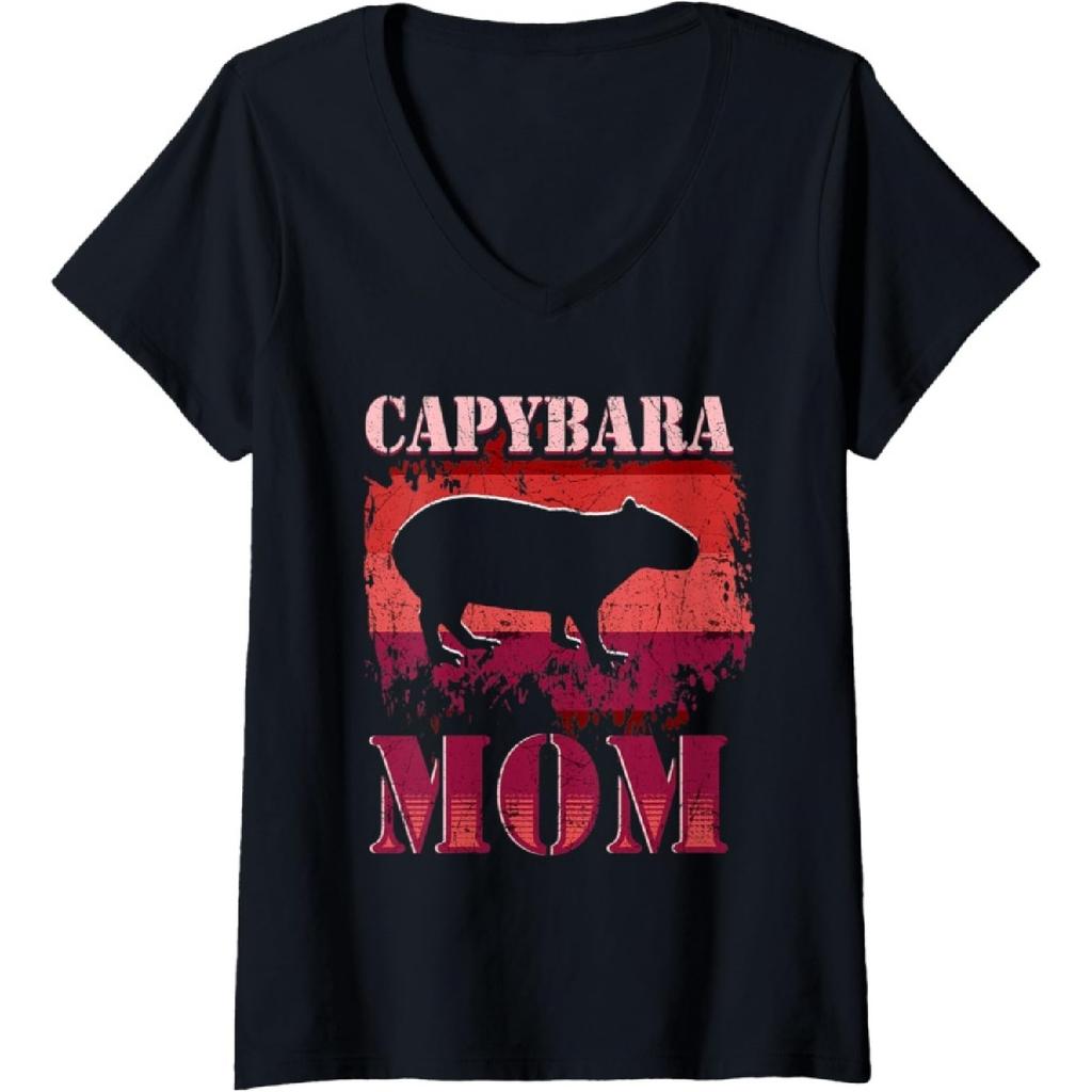 Womens Capybara Mom Rodent Cabybaras Lover V-Neck T-Shirt