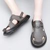 Fashion Luxury Brand Men Sandals 2024 Summer Toe Wrap Sandals Anti-slip Leather Sandals Soft Sole Slippers Breathable Casual Brown Shoes