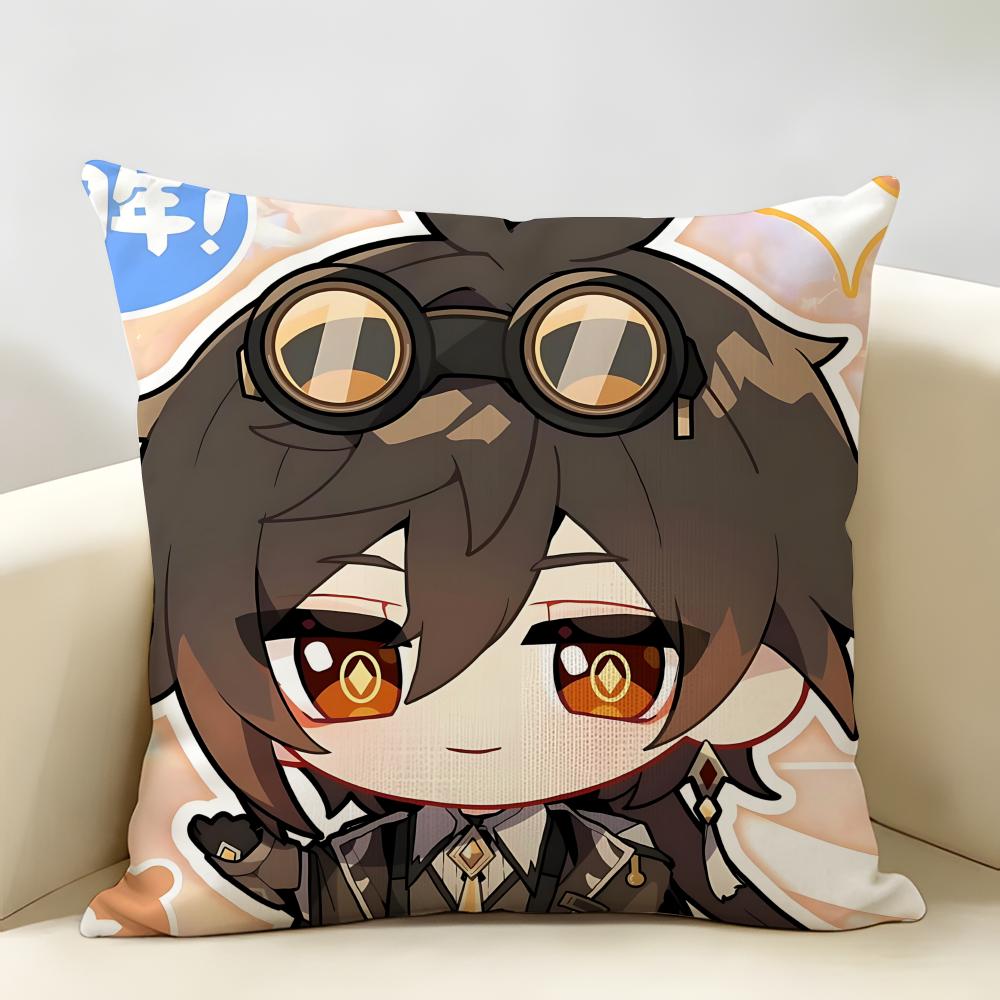 Zhongli Cute Genshin Impact Cushion Cover Natural Linen Organic Fabric DoubleSided Printing Room Sofa Decor Pillow Case