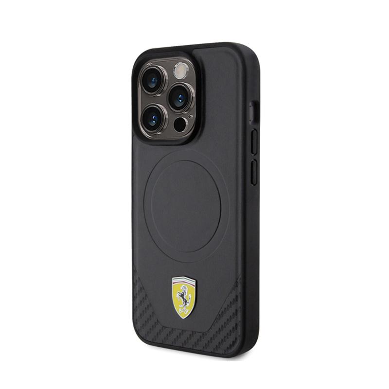 Ferrari Carbon Metal Logo Magsafe - Etui Iphone 15 Pro (Czarny)