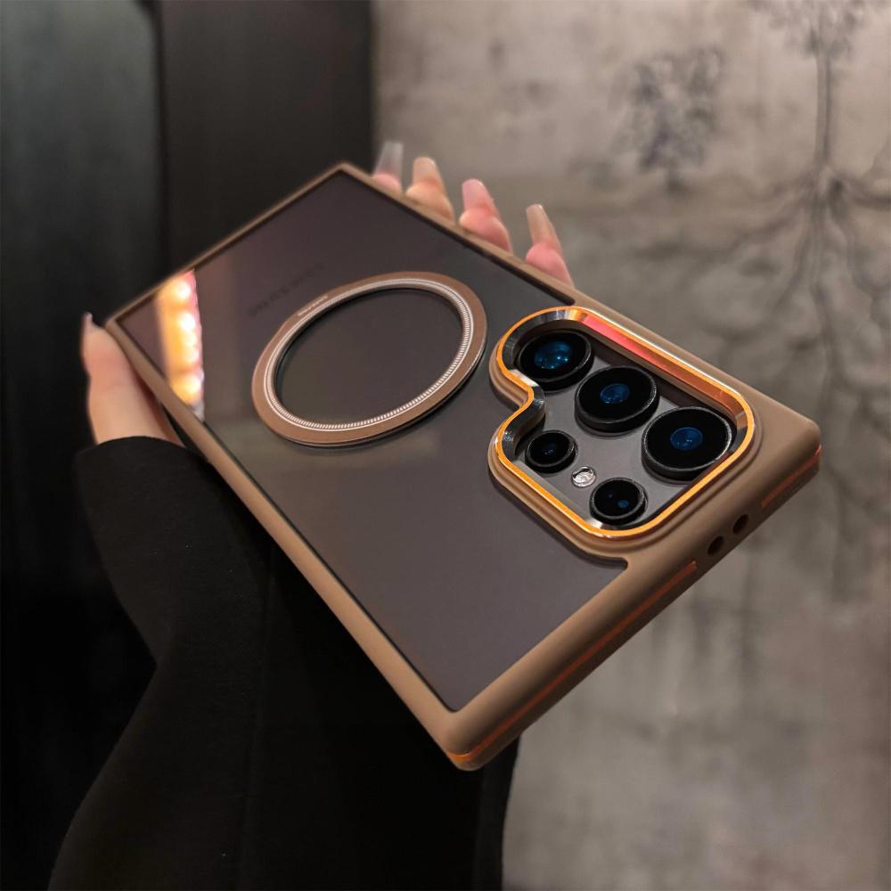 Suitable for Samsung S25 Ultra Magnetic Suction Mobile Phone Case Samsung S24 Ultra High Transparent Metal Lens Two Color Protective Case