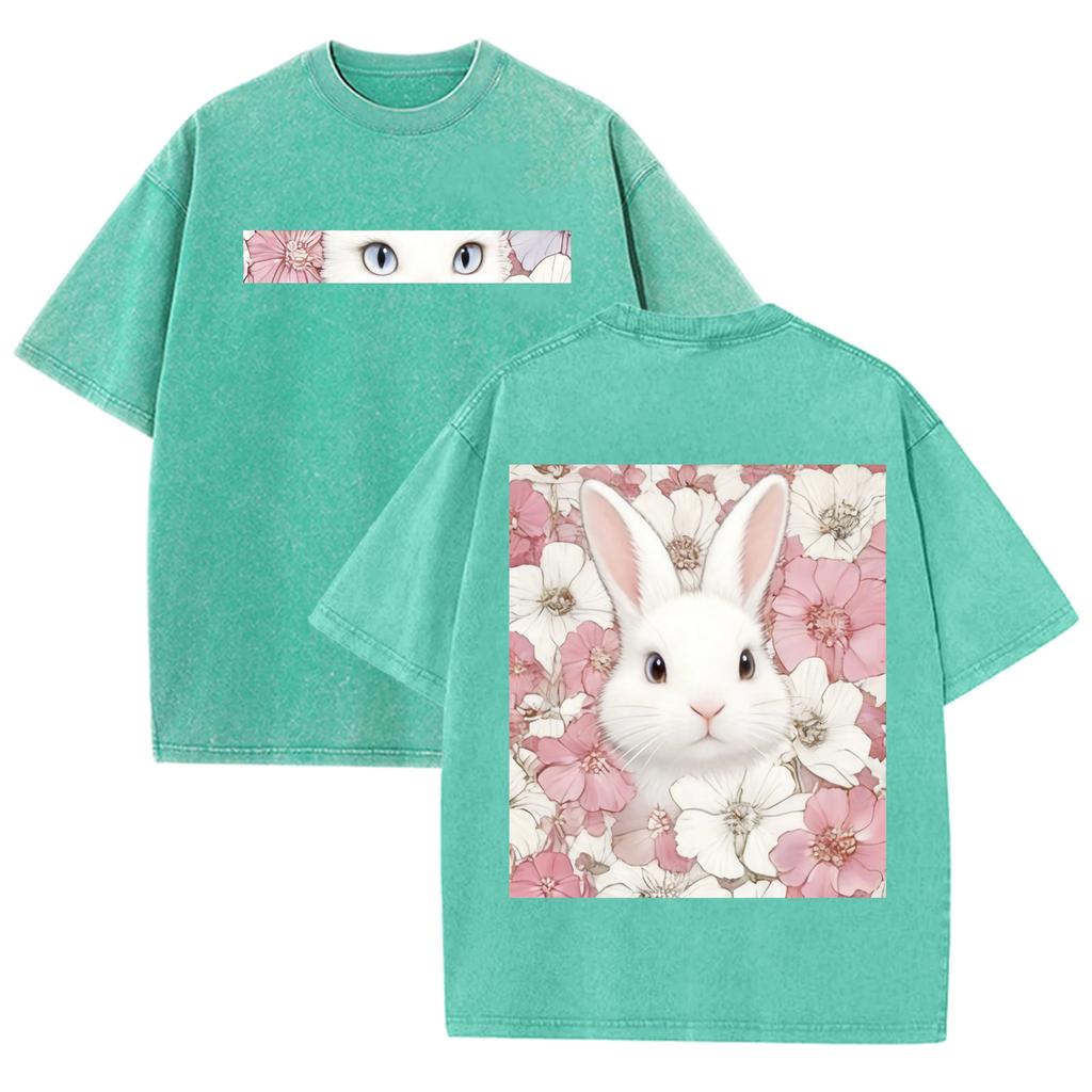 Double Sided Animal Pattern Print Vintage Washed T Shirt Oversized Cotton Aesthetic Kawaii Casual Short Sleeve Streetwear Tee