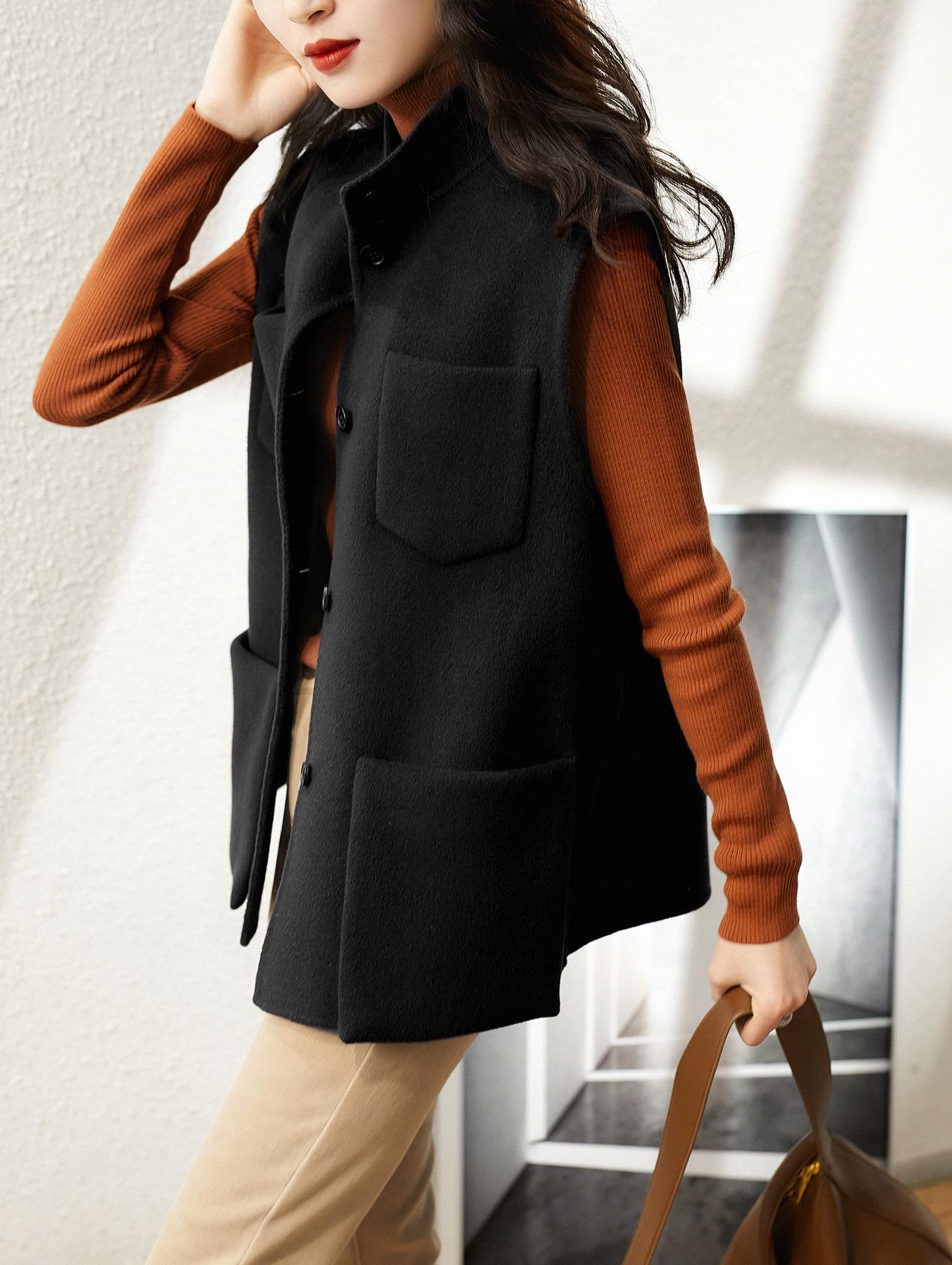 

Однотонный женский шерстяной жилет-пальто в японском и корейском стиле 2XL чёрный