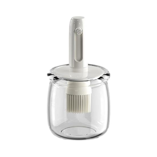 Glass Oil Bottle Silicone Brush Integrated Oil Pot Vinegar Jar Easy-Fill Wide Mouth Oil Dispenser for Barbecue Frying Baking Cooking