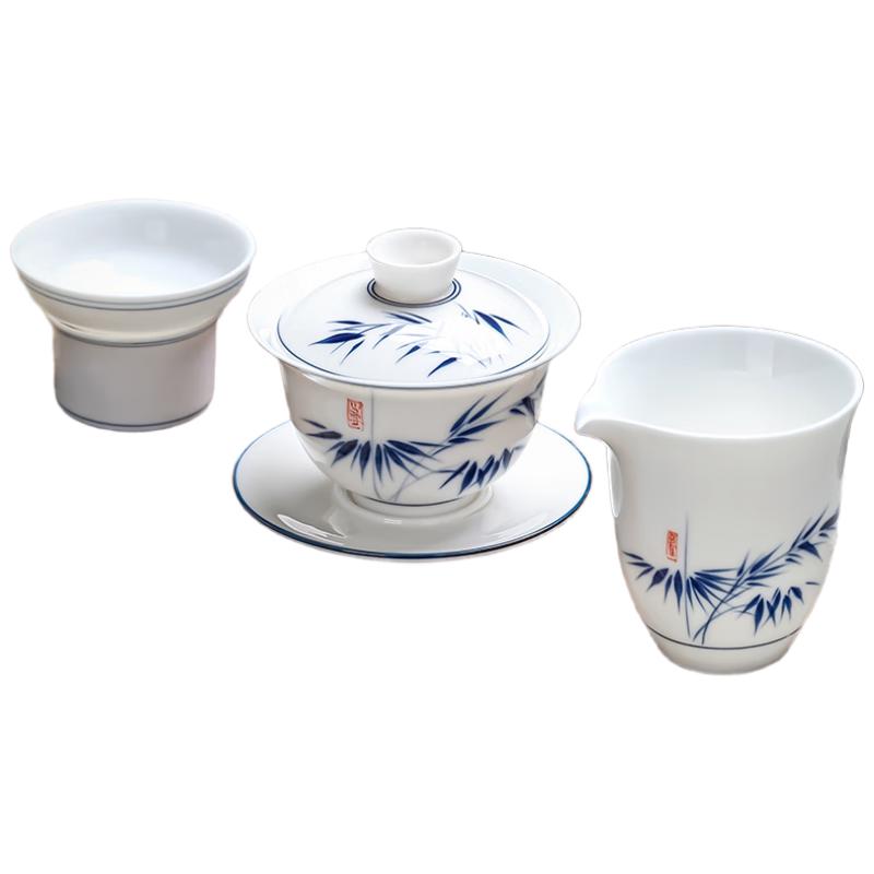 Buzhuo White Porcelain SanCai Gaiwan Tea Set
