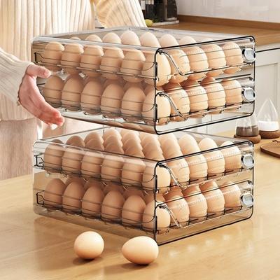 Transparent Egg Storage Box Clear Plastic Time Scale Egg Holder Large Capacity Double Layer Egg Preservation Box Fresh Keeping