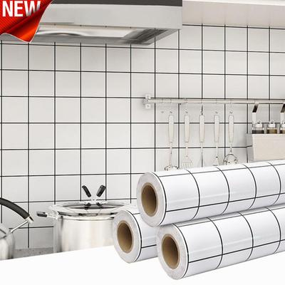 40CM Classic Grid Self-adhesive Kitchen Oil Fume Sticker Waterproof Mildew Proof Bathroom Cabinet Renovation Home Decoration