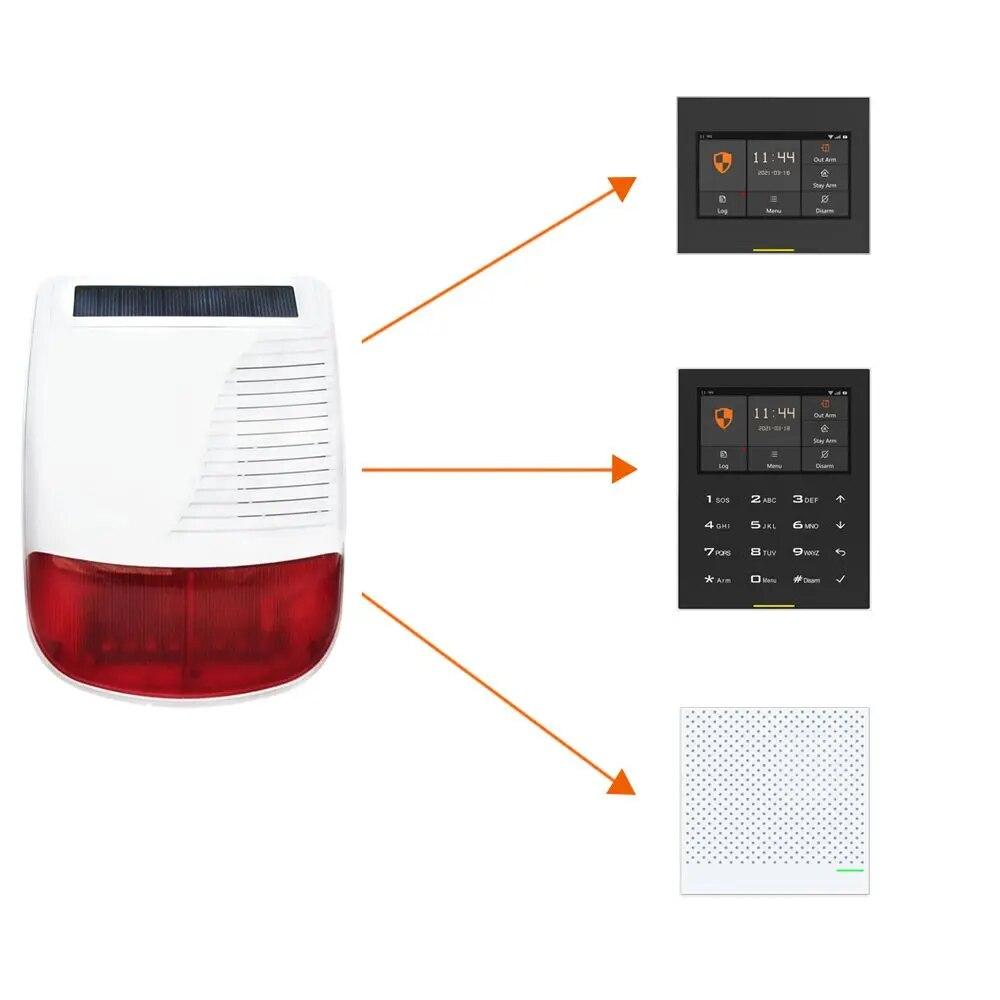 Sirena Wireless Solare da Esterno ad Alto Decibel 433Mhz Altoparlante Stroboscopico Impermeabile Per Sistema di Allarme Antifurto di Sicurezza Domotica
