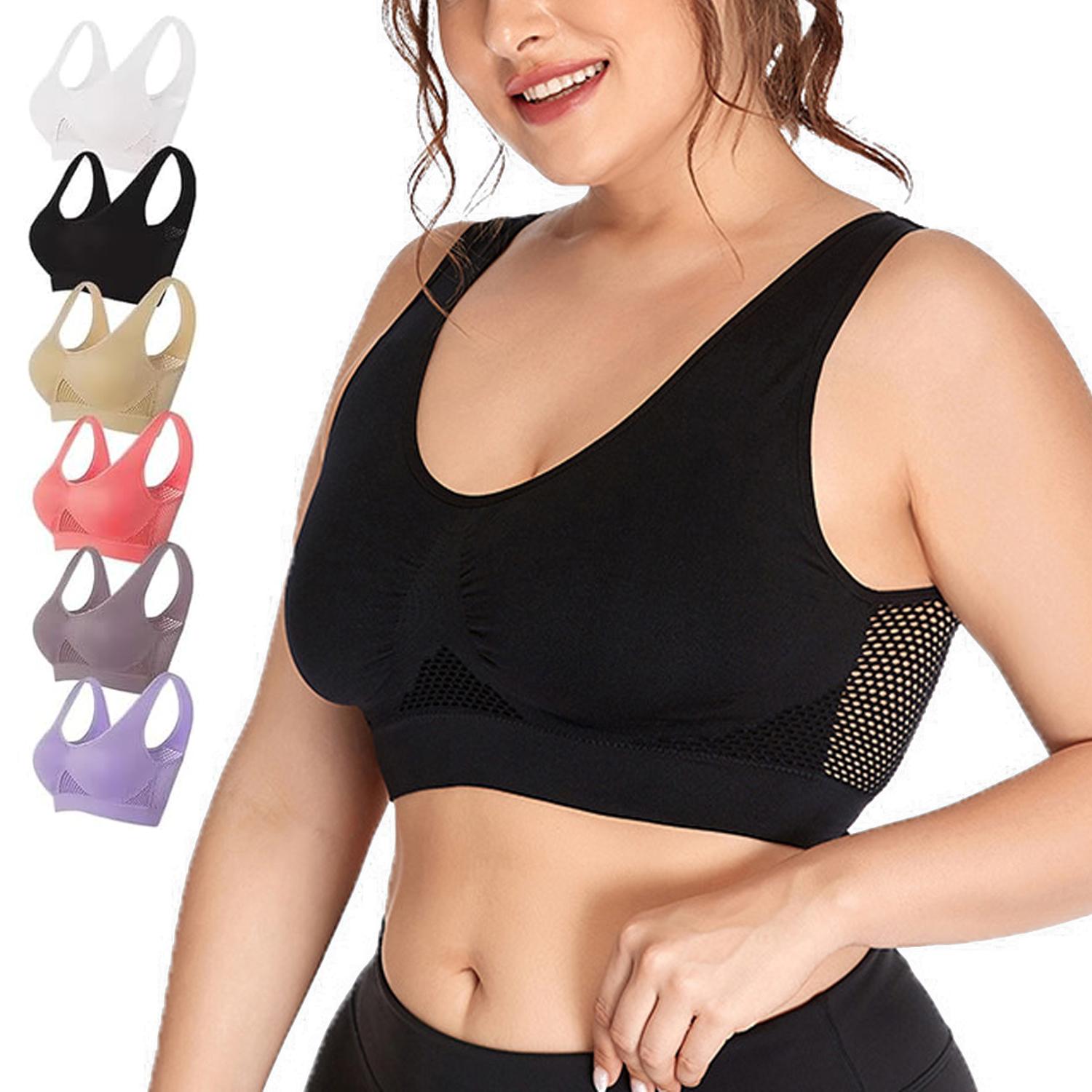 

Дышащий бюстгальтер Cool Liftup Air, воздушный бюстгальтер большого размера. Дышащий и удобный спортивный бюстгальтер из сетки для женщин. 5XL чёрный