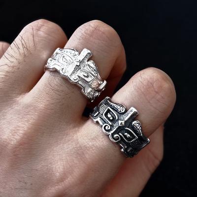 Retro Wealth-Guarding Taotie Mythical Beast Adjustable Open Ring For Men Punk Gothic Edgy Copper  Accessories Bless Gift