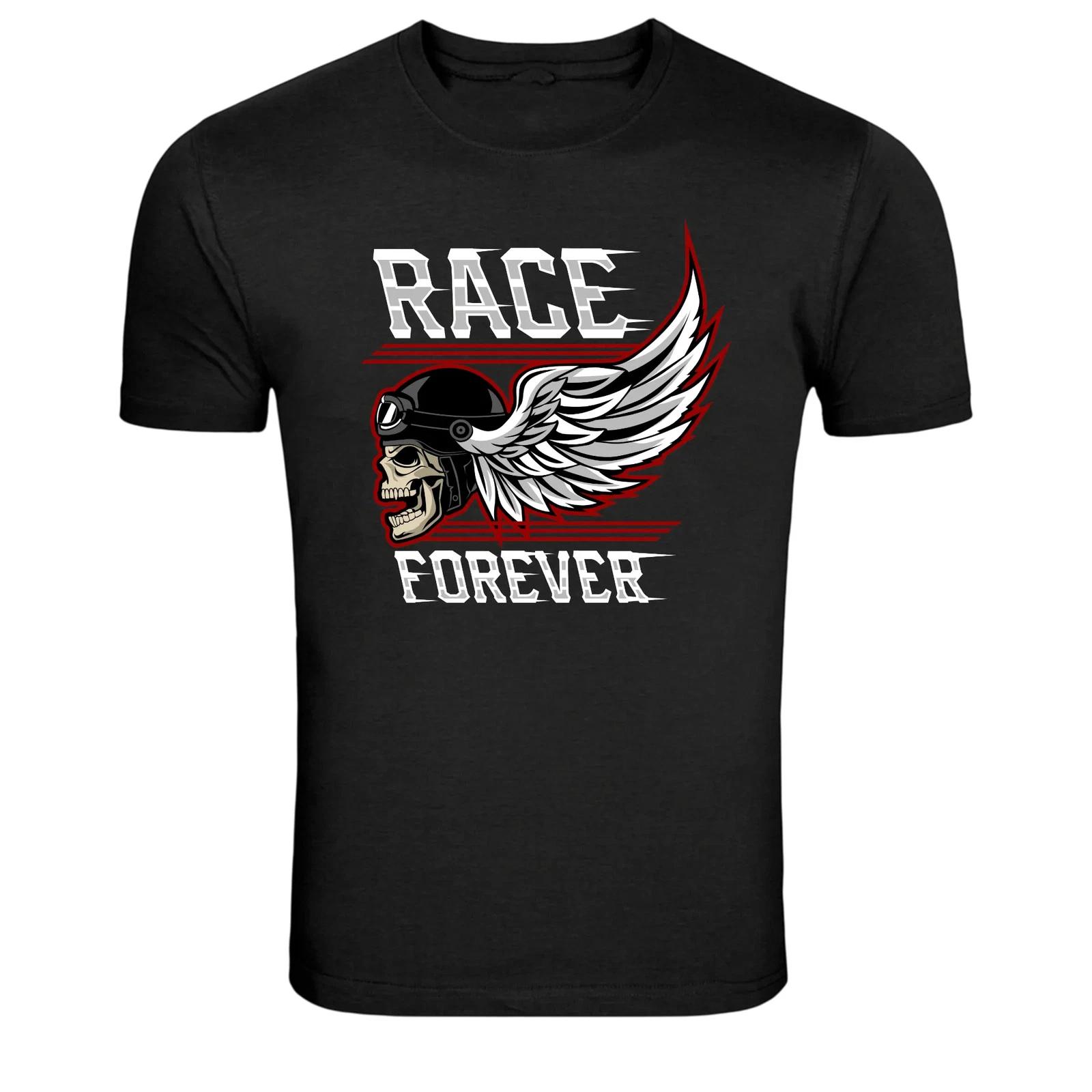 Race Forever Winged Skull Biker Racing T-Shirt 3XL