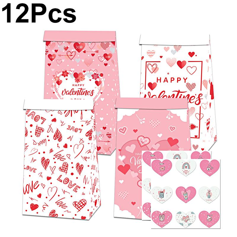 

12 шт. Упаковка для конфет, тематическая вечеринка, бумажный пакет, подарочная упаковка, сумка для любви, праздничные атрибуты, День святого Валентина, мультяшный узор