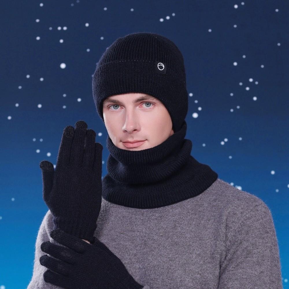 Neck Warmer Knitted Hat Gloves Scarf Warm Cap Solid Beanie Casual Winter Glove Cap Set  Outdoor