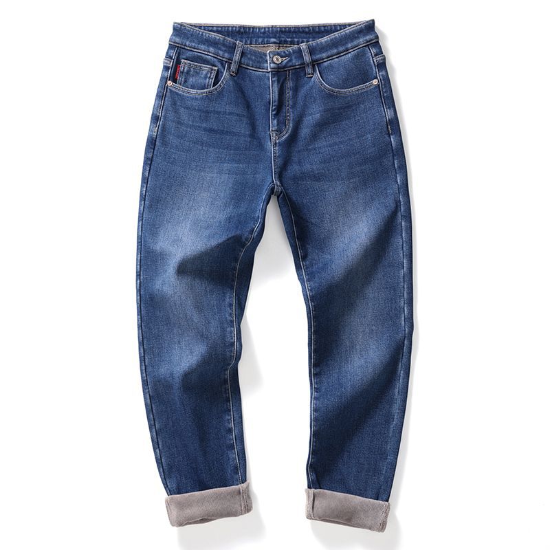 Autumn and winter new high-end European, American and Japanese velvet elastic large size straight thickened jeans men's trendy MEN