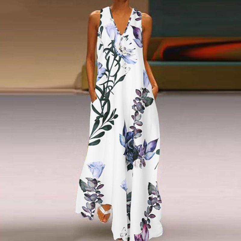 Elegant Women Sleeveless Bohemia Long Maxi Dress For Summer Beach Parties In Plus Sizes