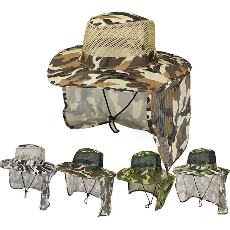 Men's Wide Brim Breathable Mesh Fishing Hat Outdoor UV Protection Sun Shade Beach Cap